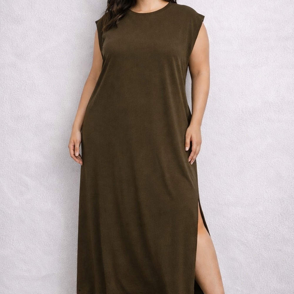 Olrik 2X Olive Brown Sleeveless Midi Maxi Dress